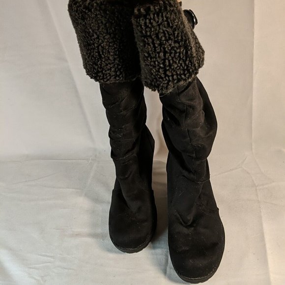 Aldo Faux Suede Black Winter Boots Heel Platform Wedge Grip Tread Women's 9.5 40 - Picture 6 of 11